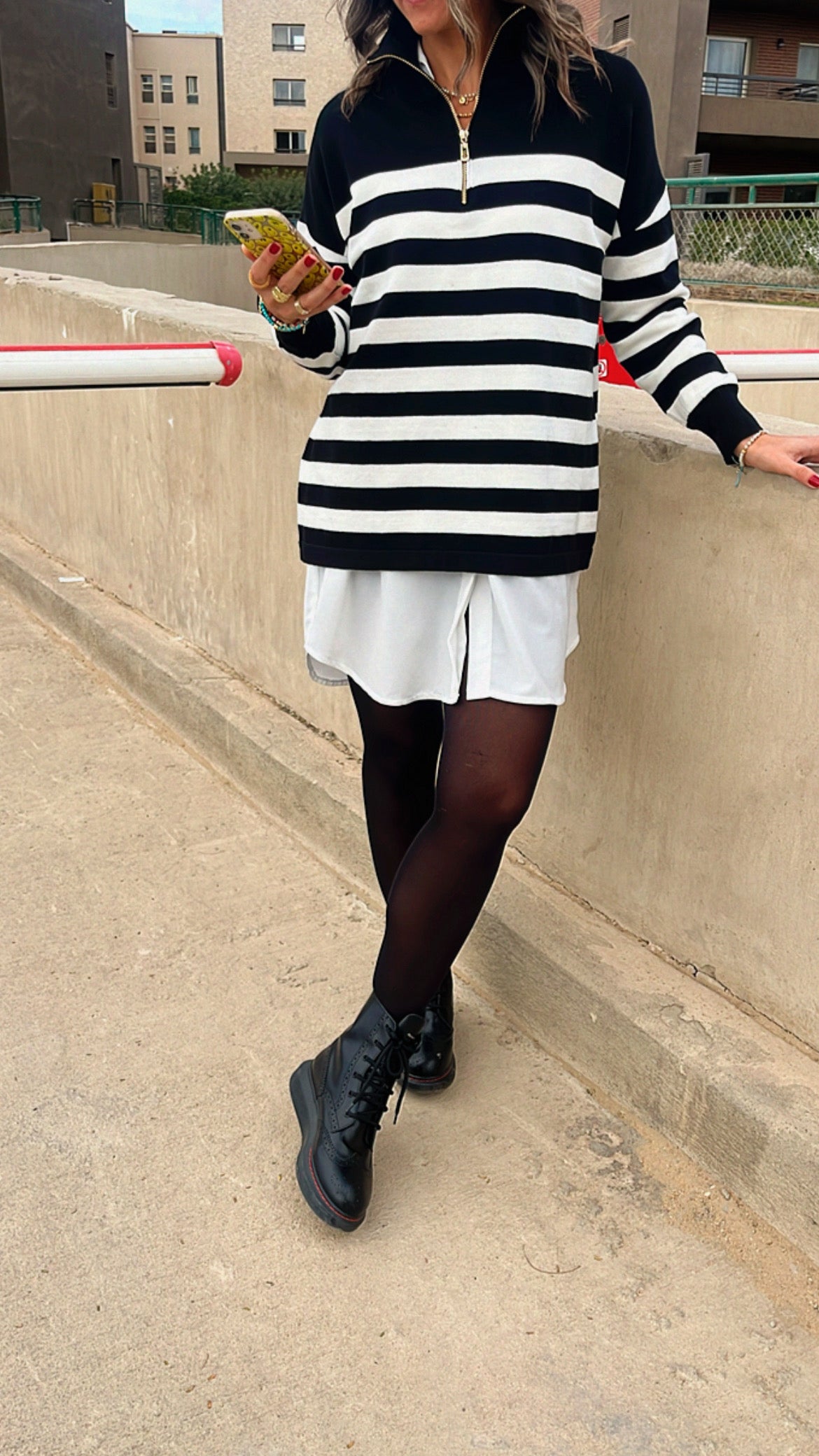 Black & White Stripped Zip Up Knit