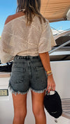 Grey Frayed Denim Shorts