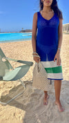 Blue Colorblock Trim Crochet Coverup