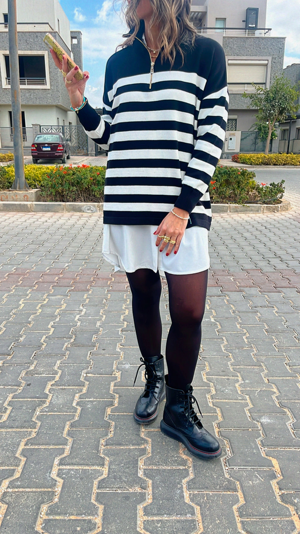 Black & White Stripped Zip Up Knit
