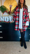 Red Buckled Flannel Longline Shirt