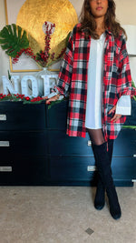 Red Buckled Flannel Longline Shirt