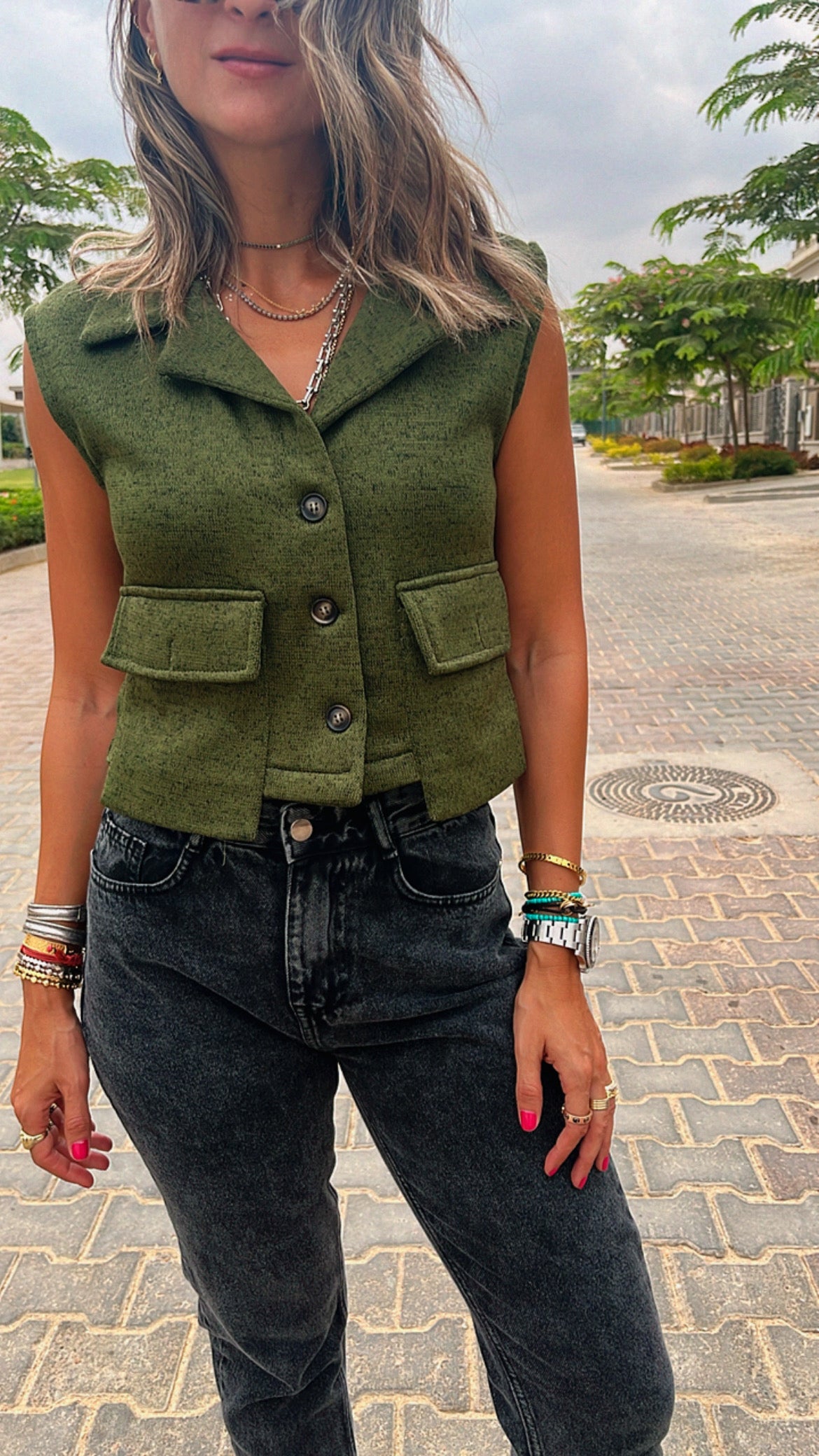 Olive Cozy Cargo Vest