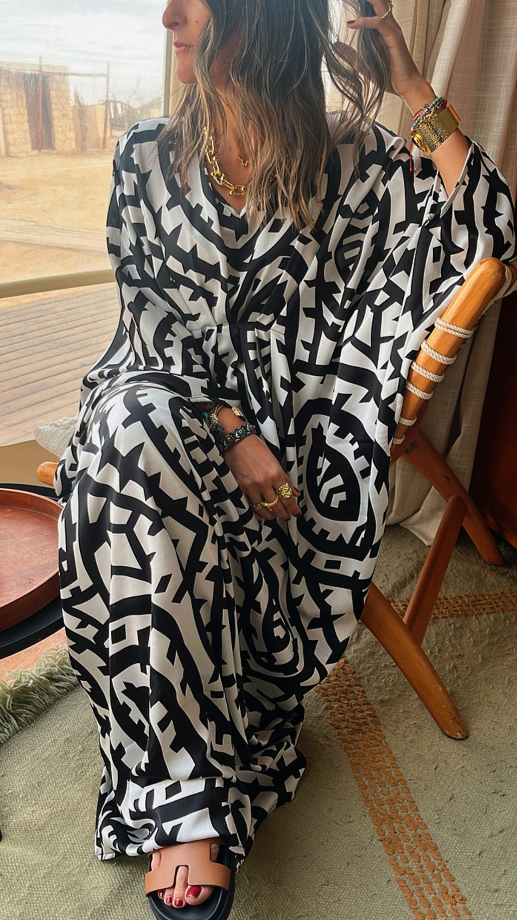 Black Abstract Monochrome Kaftan