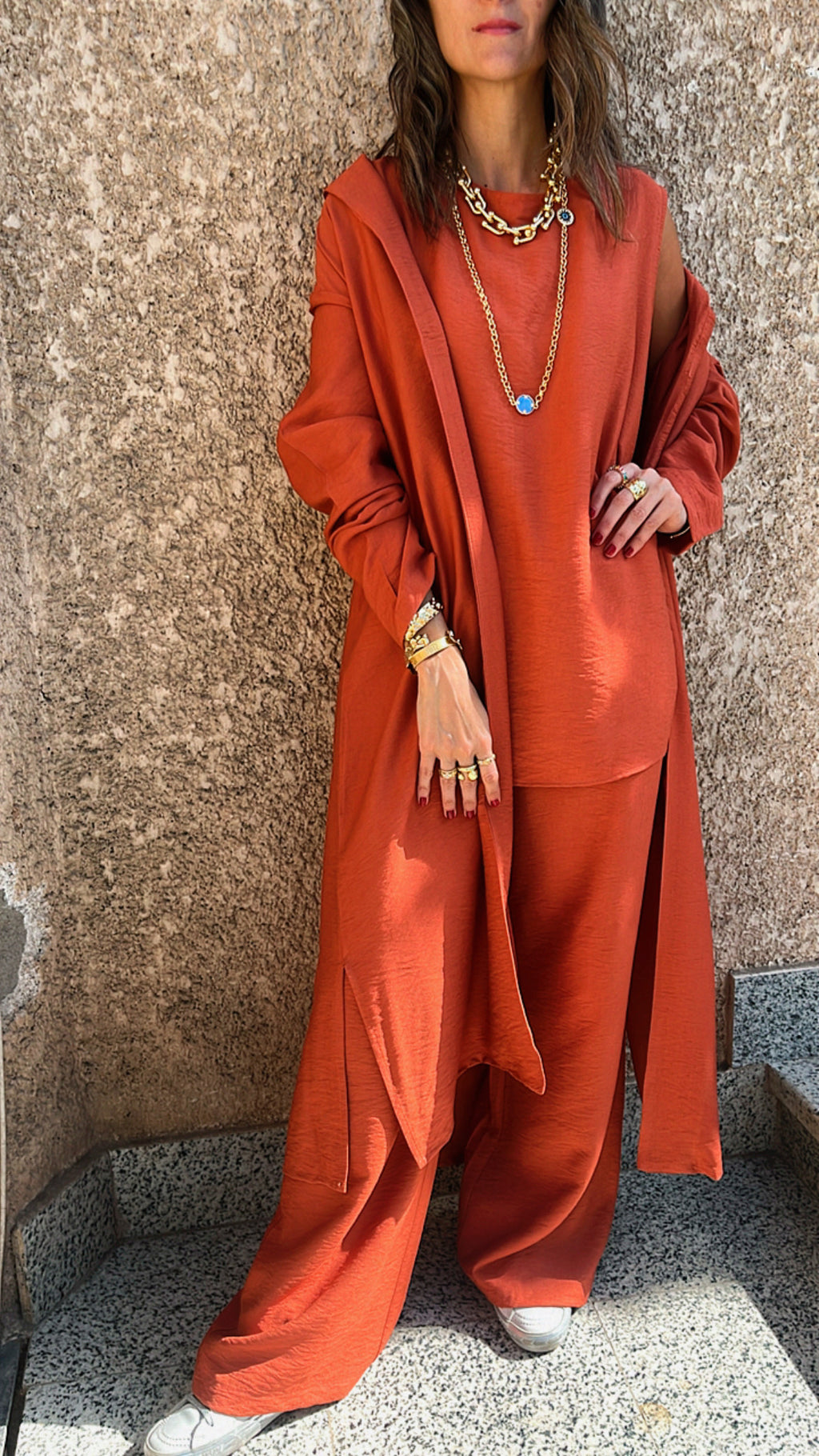 Rust 3 Piece Kimono Set