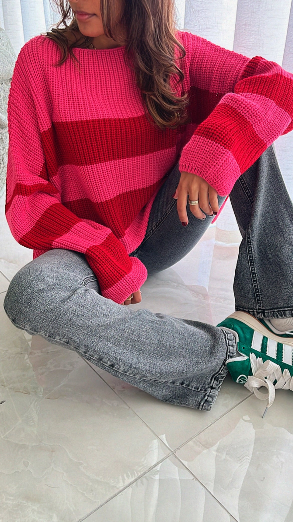 Red Chunky Striped Knit