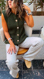 Olive Golden Button Knit Vest