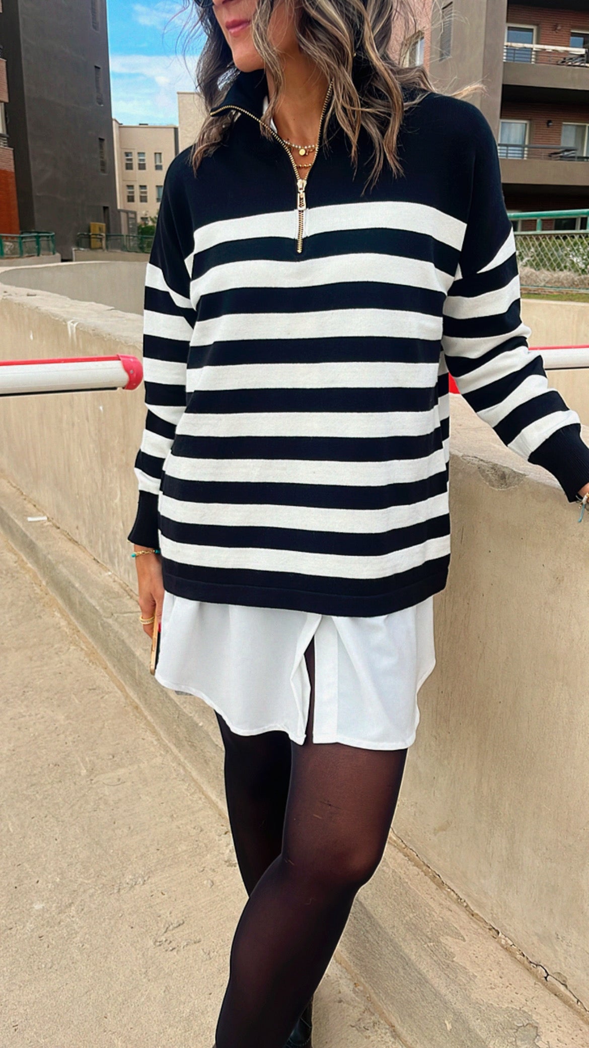 Black & White Stripped Zip Up Knit