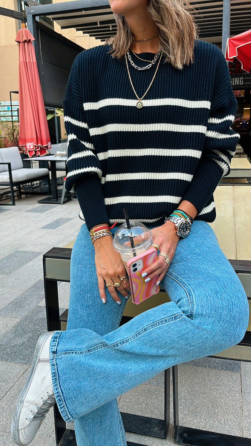 White All About Stripes Pullover