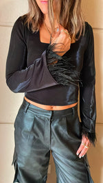 Black Fur Sleeve Top