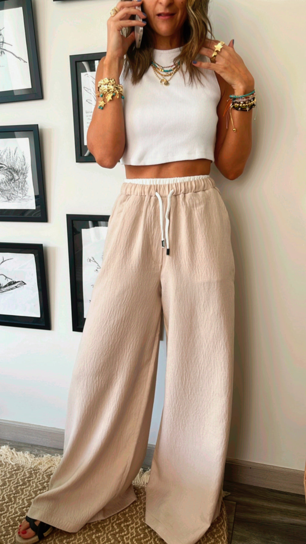 Beige Summer Trim Pants