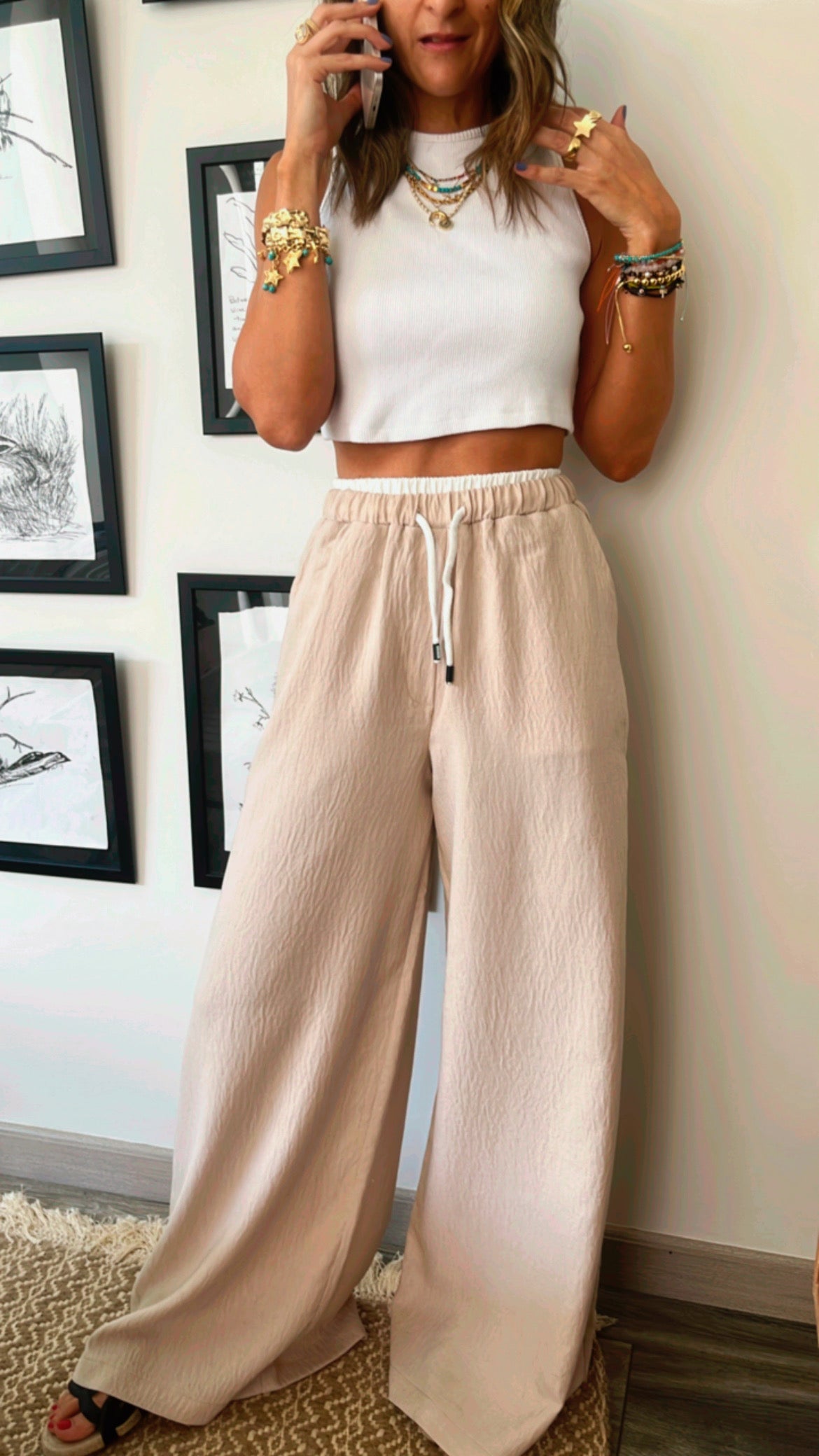 Beige Summer Trim Pants