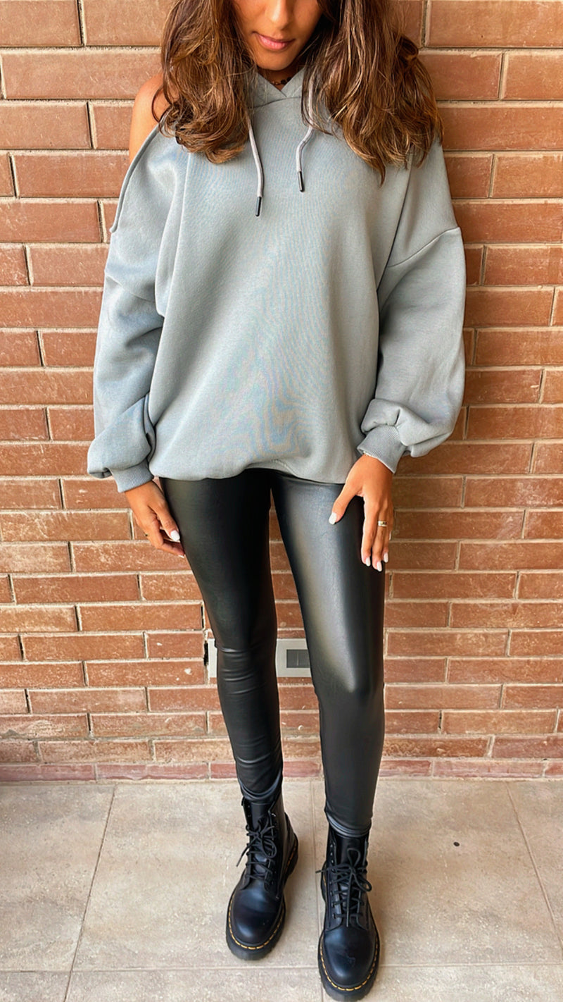 Grey Cut Out Shoulder Sweatshirt