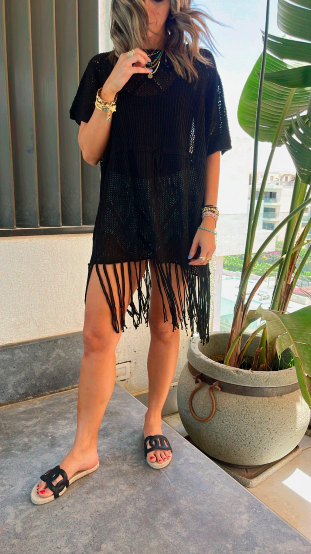 Black Crochet Tassel Coverup