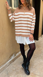 White & Cafe Stripped Zip Up Knit
