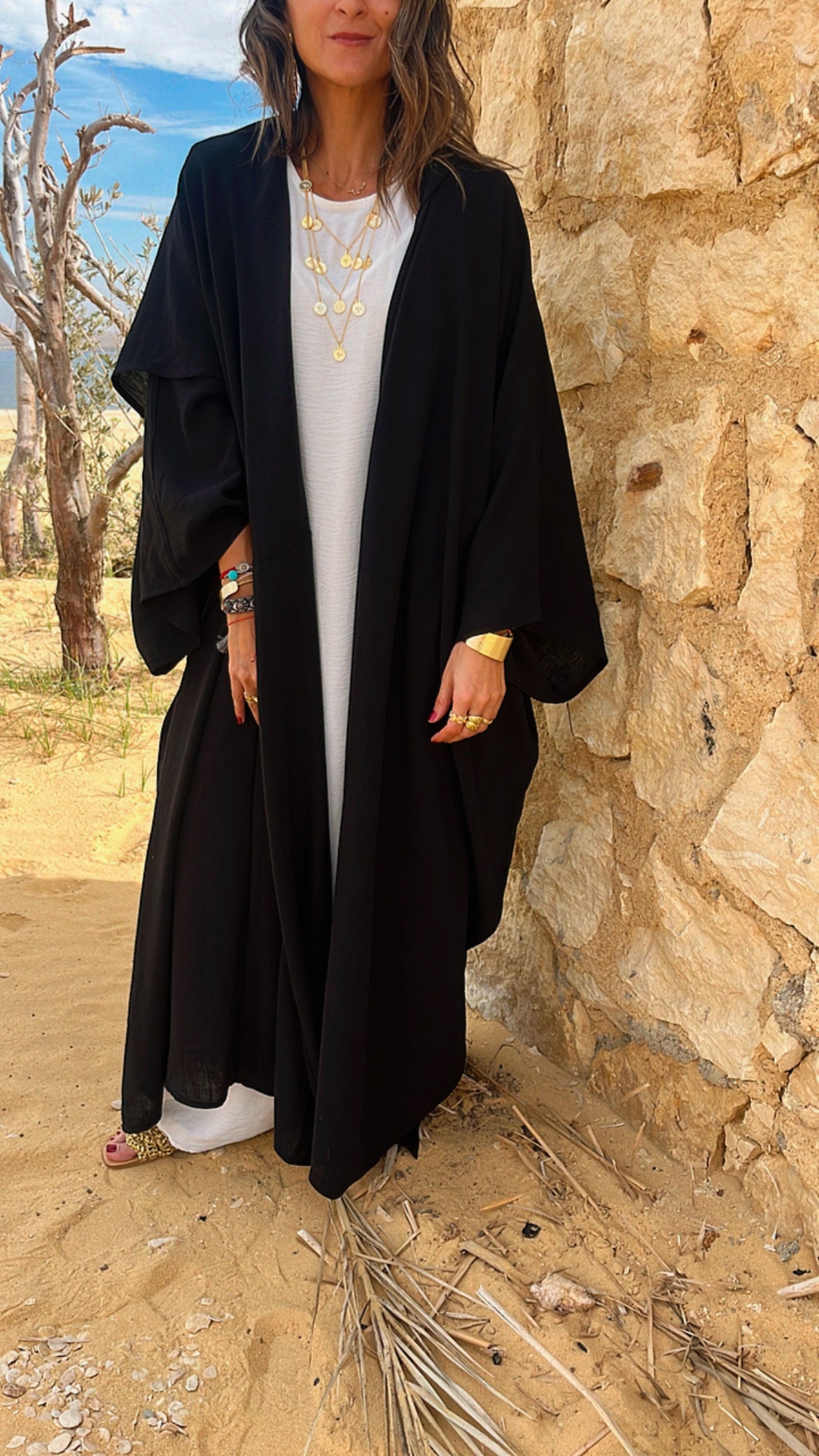 Black Layered Hooded Kimono