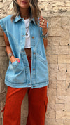 Light Blue Exaggerated Double Pocket Denim Vest