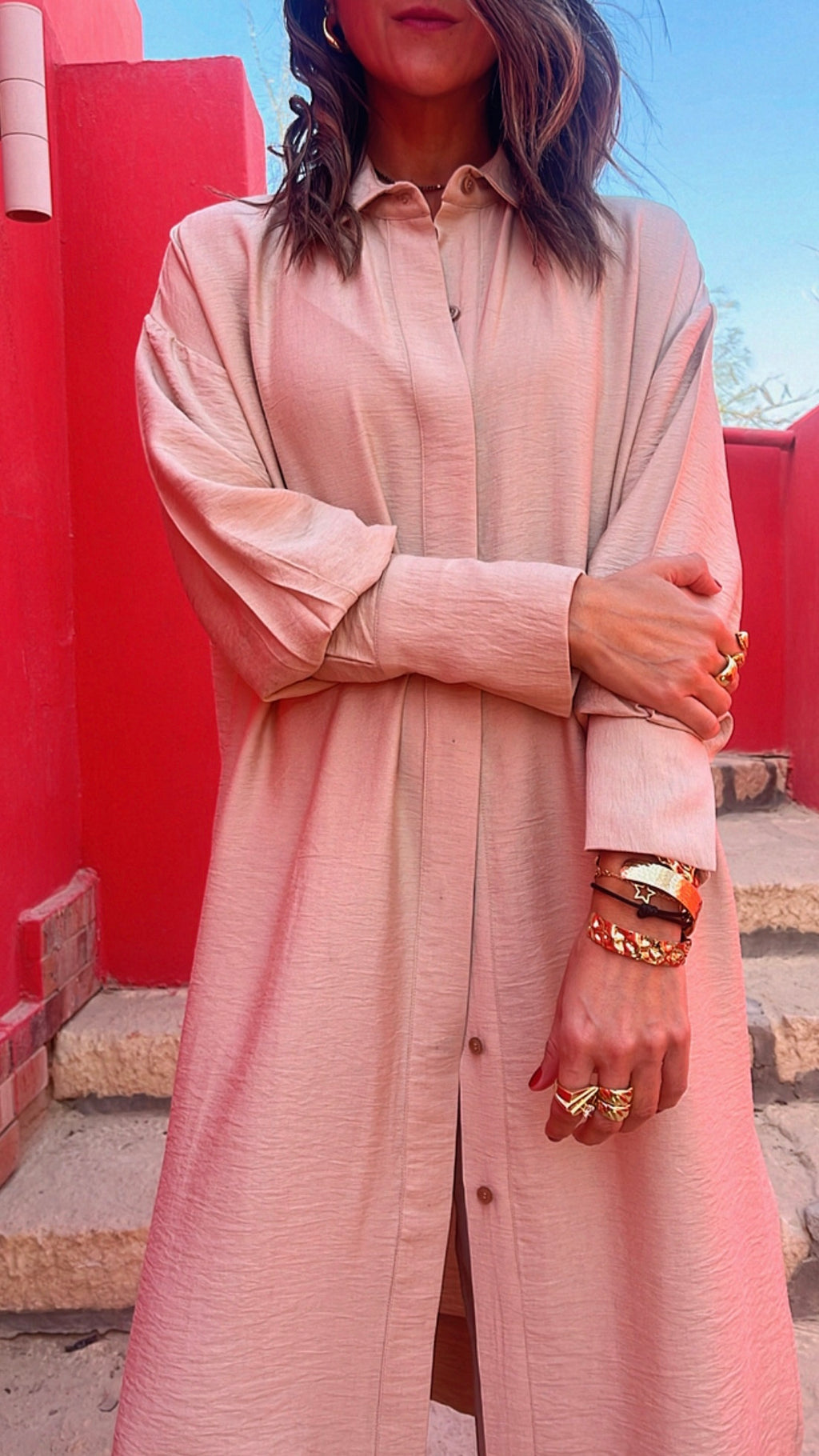 Beige Longline Shirt Set