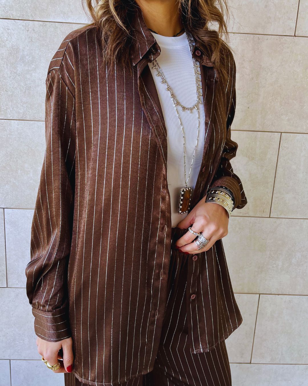 Brown Striped Satin Eclipse Set