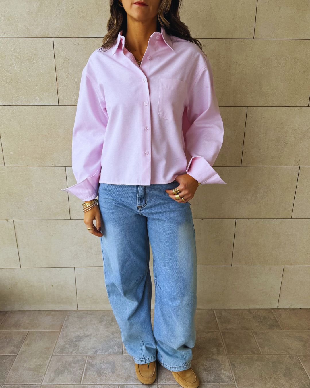 Baby Pink Boyfriend Oxford Short Shirt