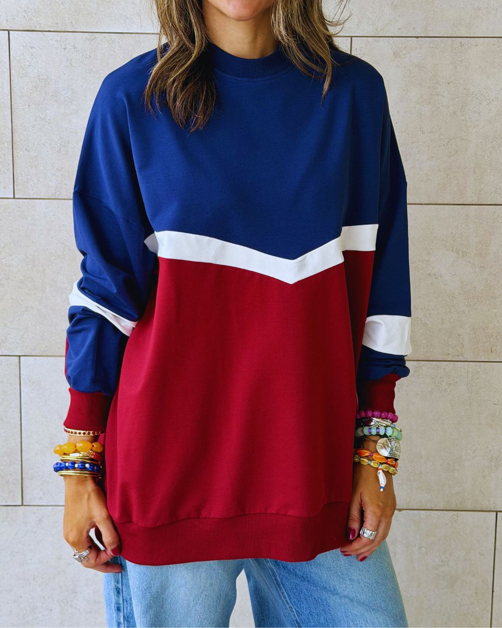 Navy Light Weight Colorblock Long Sleeve