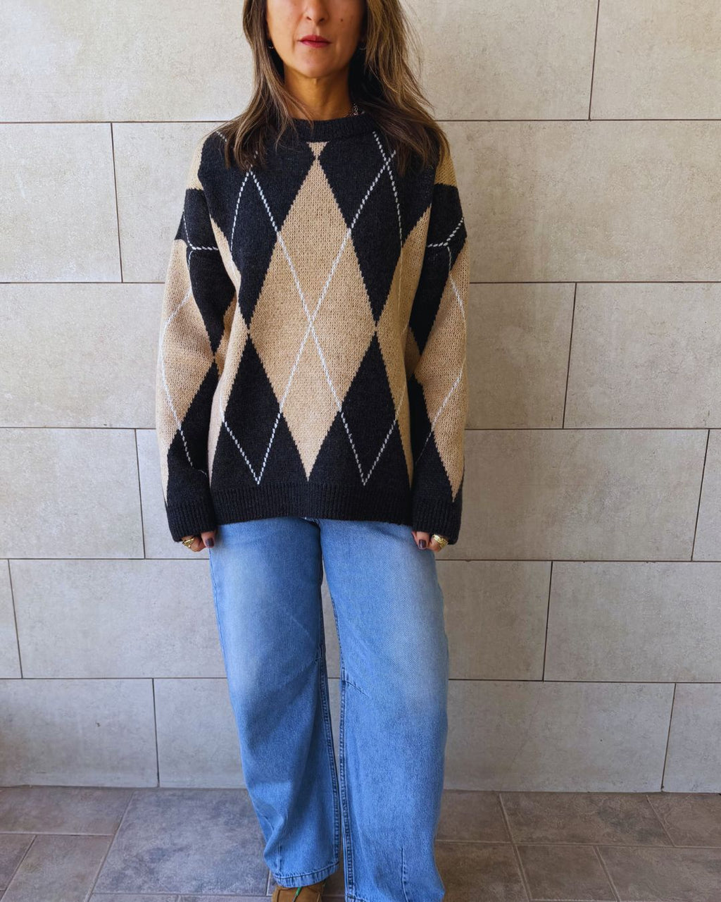 Beige Rebel Argyle Knit