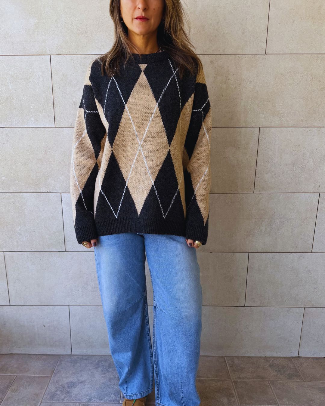 Beige Rebel Argyle Knit