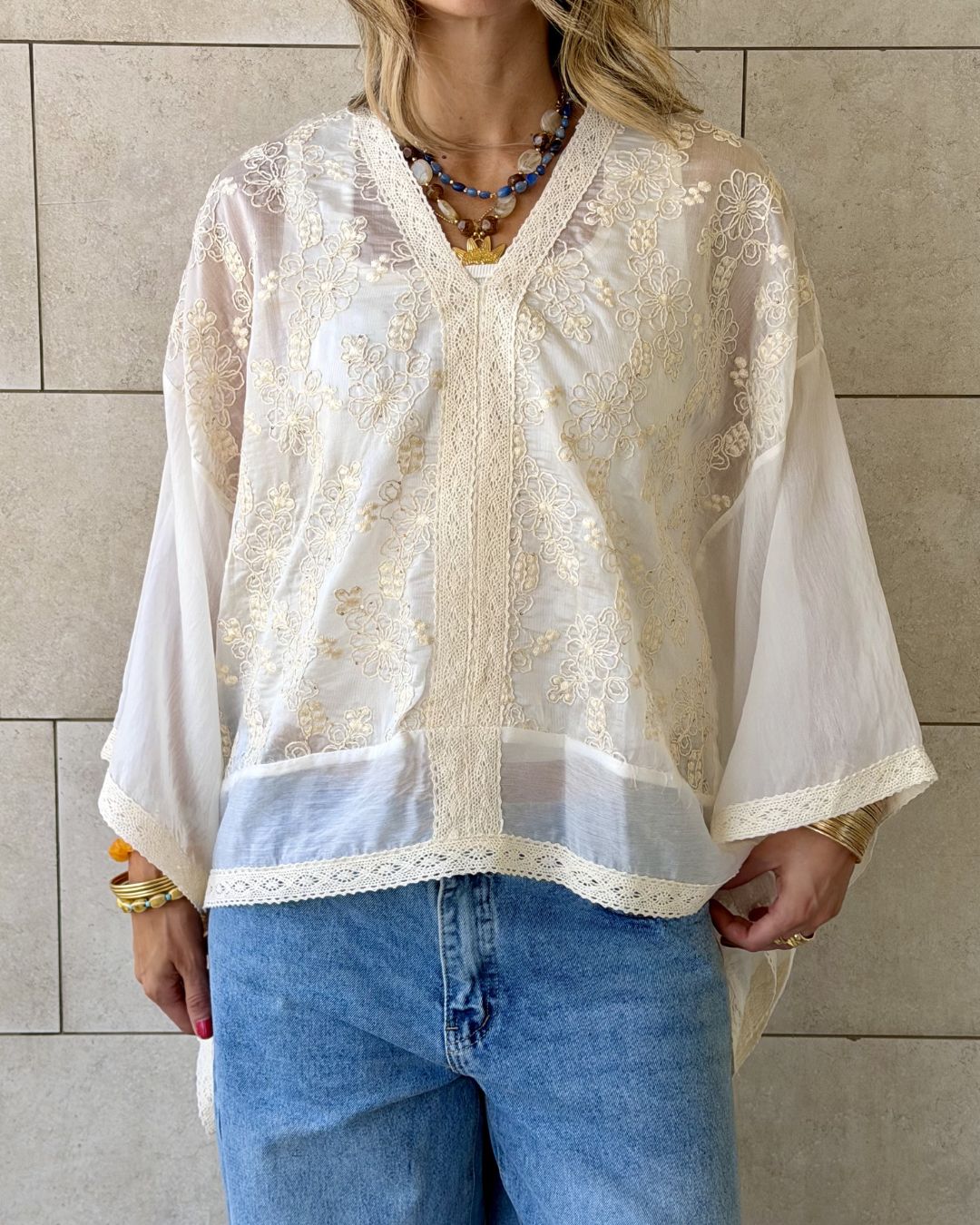 Ivory Floral Sheer Top