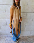 Beige Fringe Me Up Suede Vest