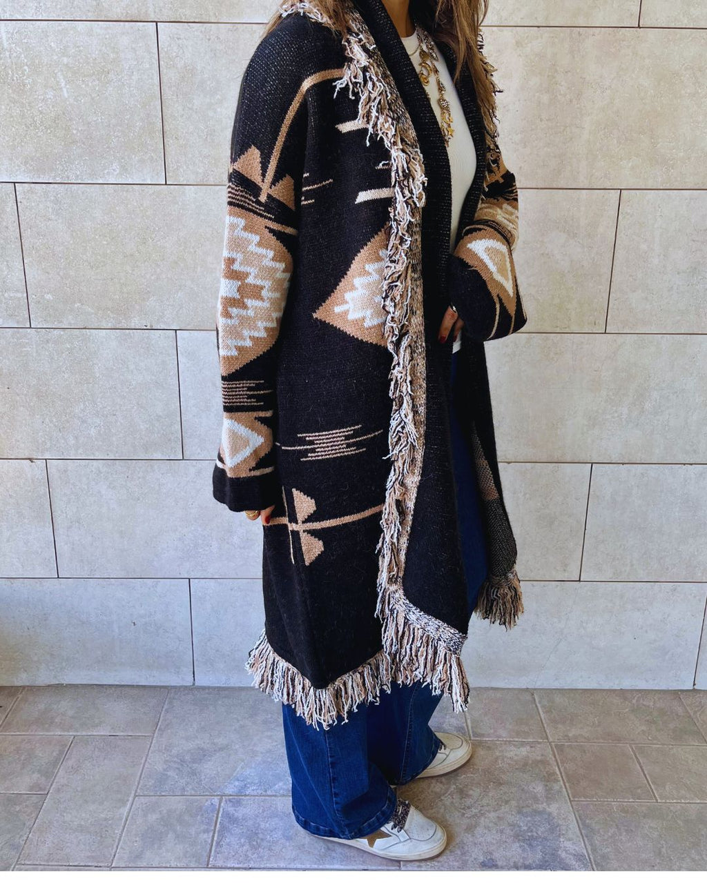 Aztec Black Ruffle Cardigan