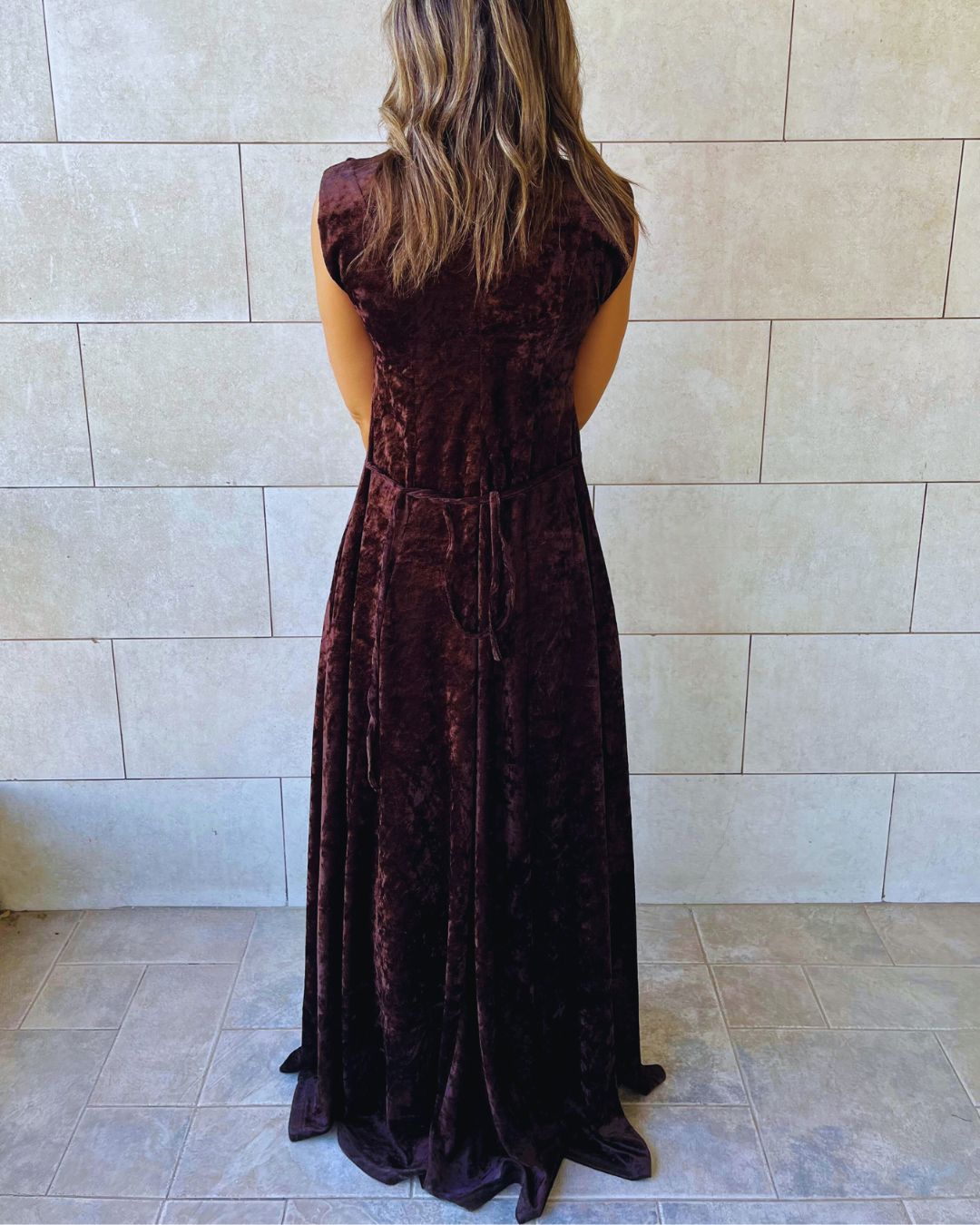 Brown Soft Velvet Maxi Dress