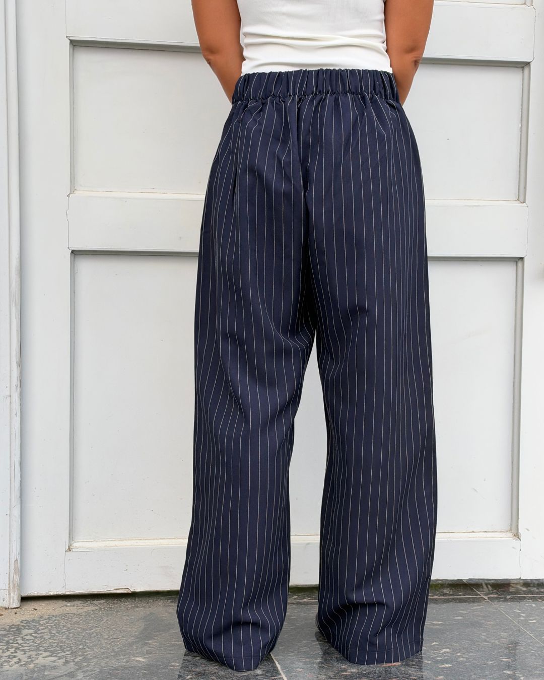 Navy Striped Main Office Pants