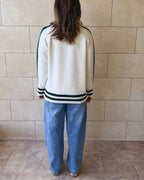 White Side Stripe Knit Pullover