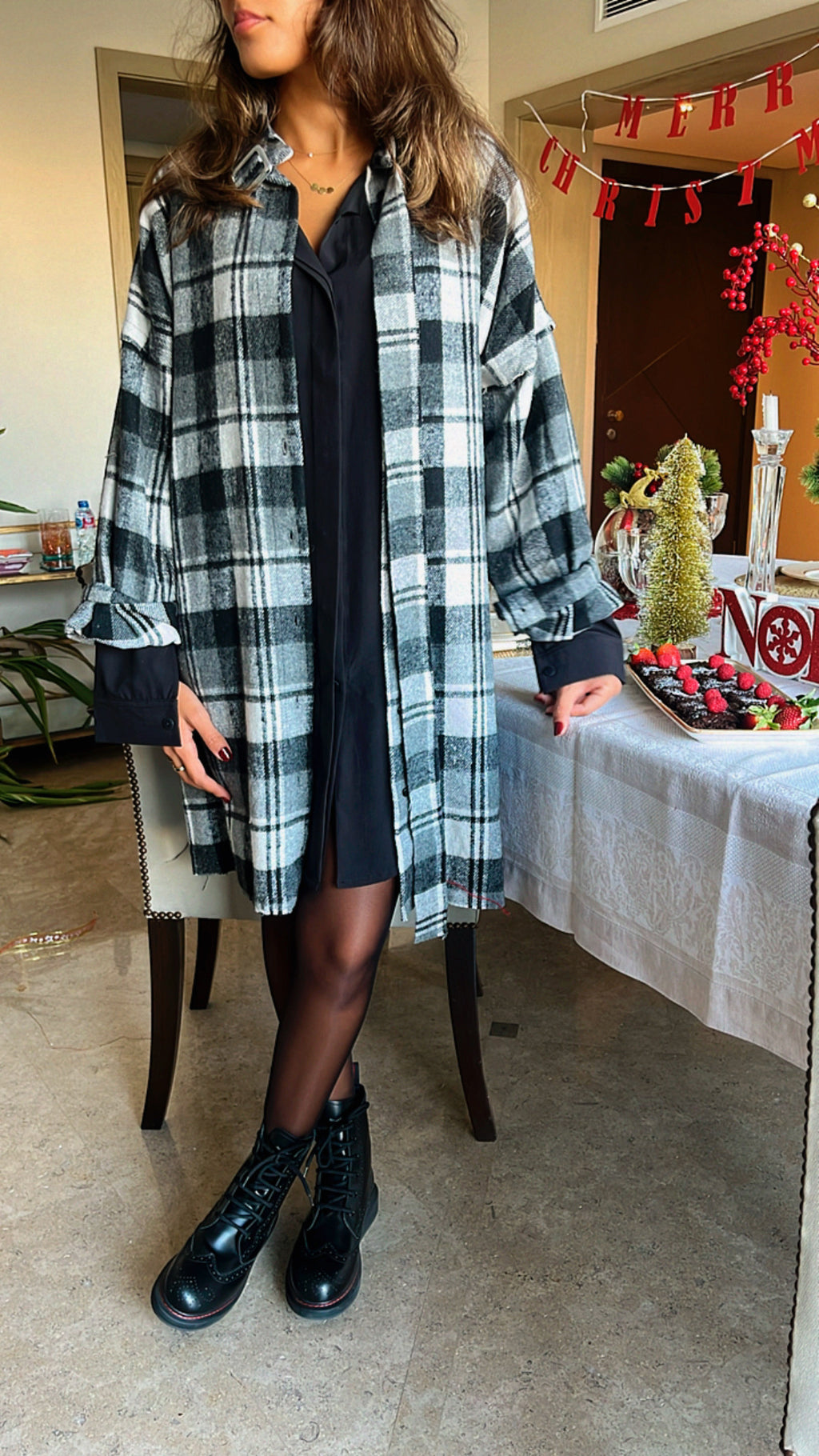 Grey Buckled Flannel Longline Shirt