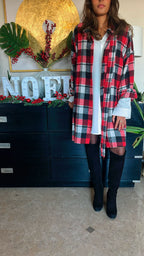 Red Buckled Flannel Longline Shirt