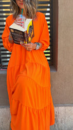 Orange V Day Tiered Dress