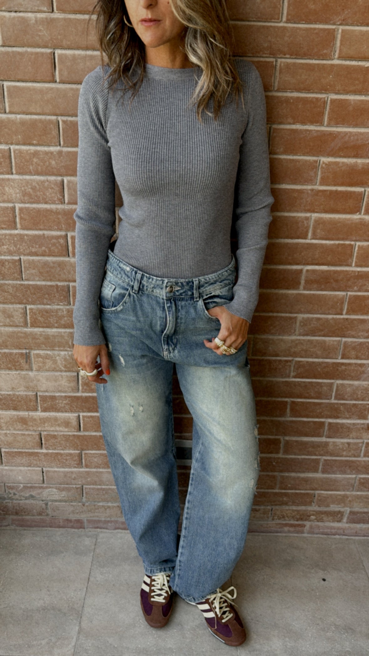 Grey Crewneck Contour Elevated Pullover