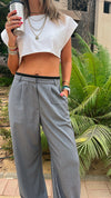 Light Grey Leather Waist Pants