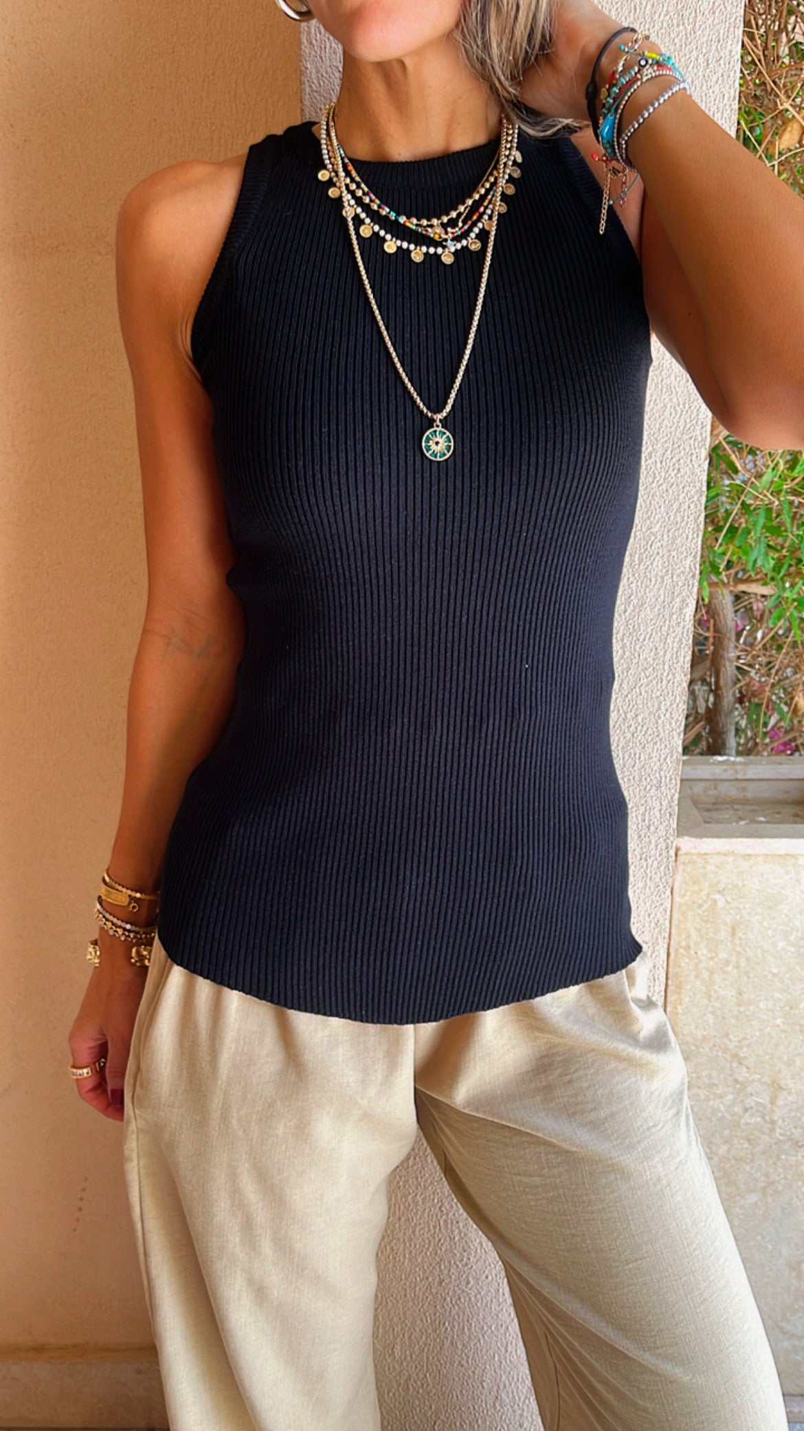 White & Black & Grey 120 Knit Racer Top