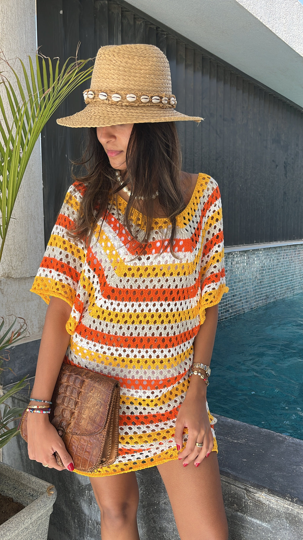 Yellow Crochet Striped Coverup
