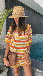 Yellow Crochet Striped Coverup