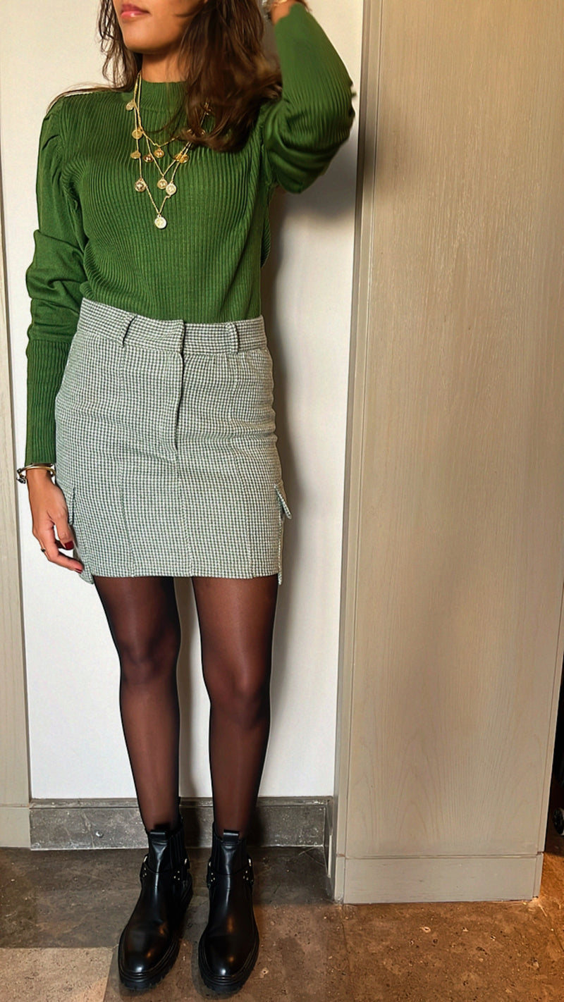 Olive Checkered Mini Skirt