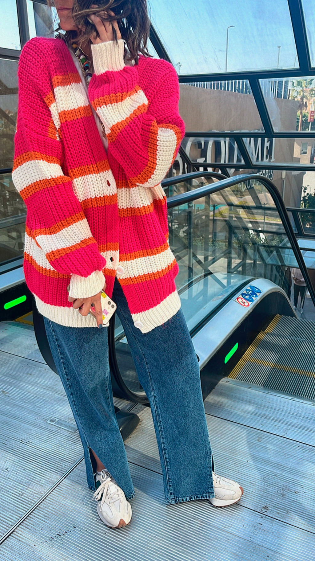 Fuchsia & White Clear Skies Chunky Cardi