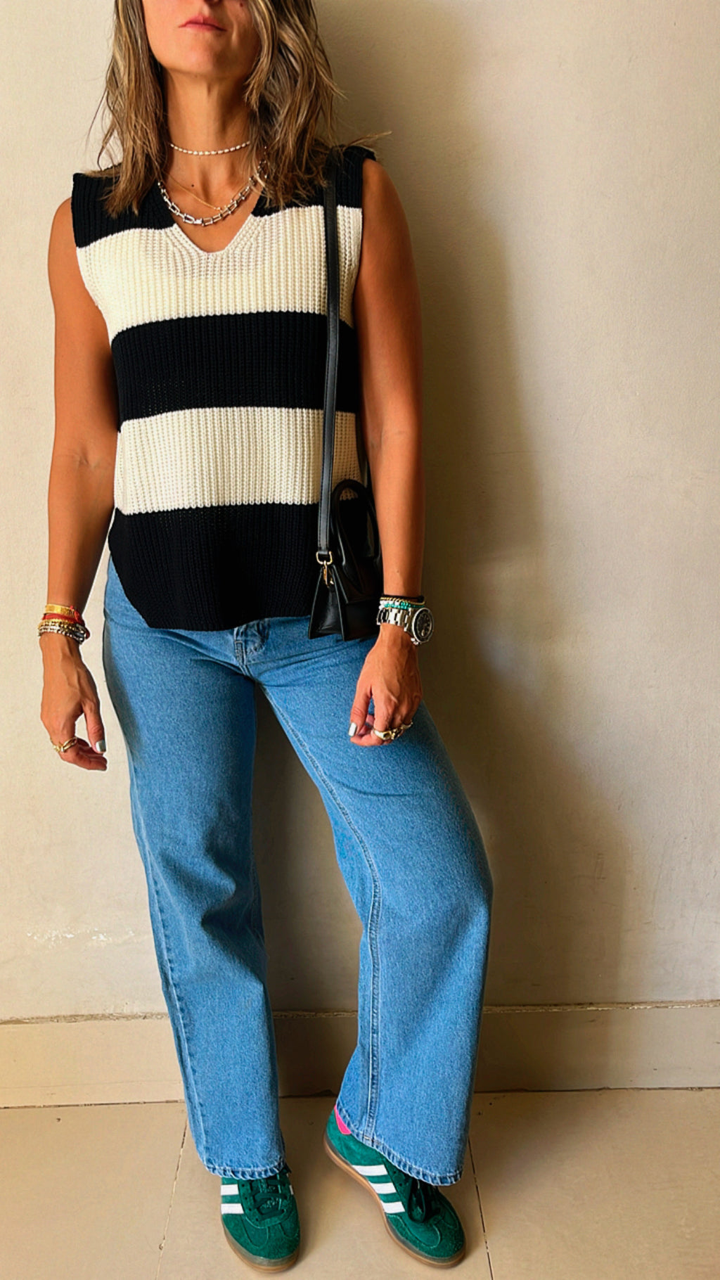 White & Navy Striped Vest