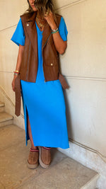 Turquoise Crepe V Side Slit Dress