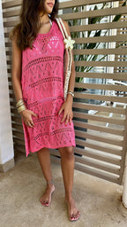 Fuchsia Light Crochet Dress Coverup