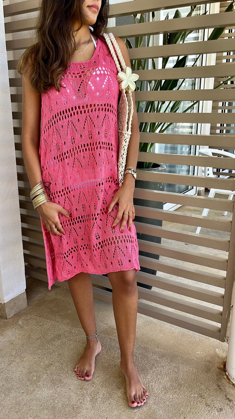 Fuchsia Light Crochet Dress Coverup