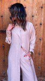 Beige Longline Shirt Set