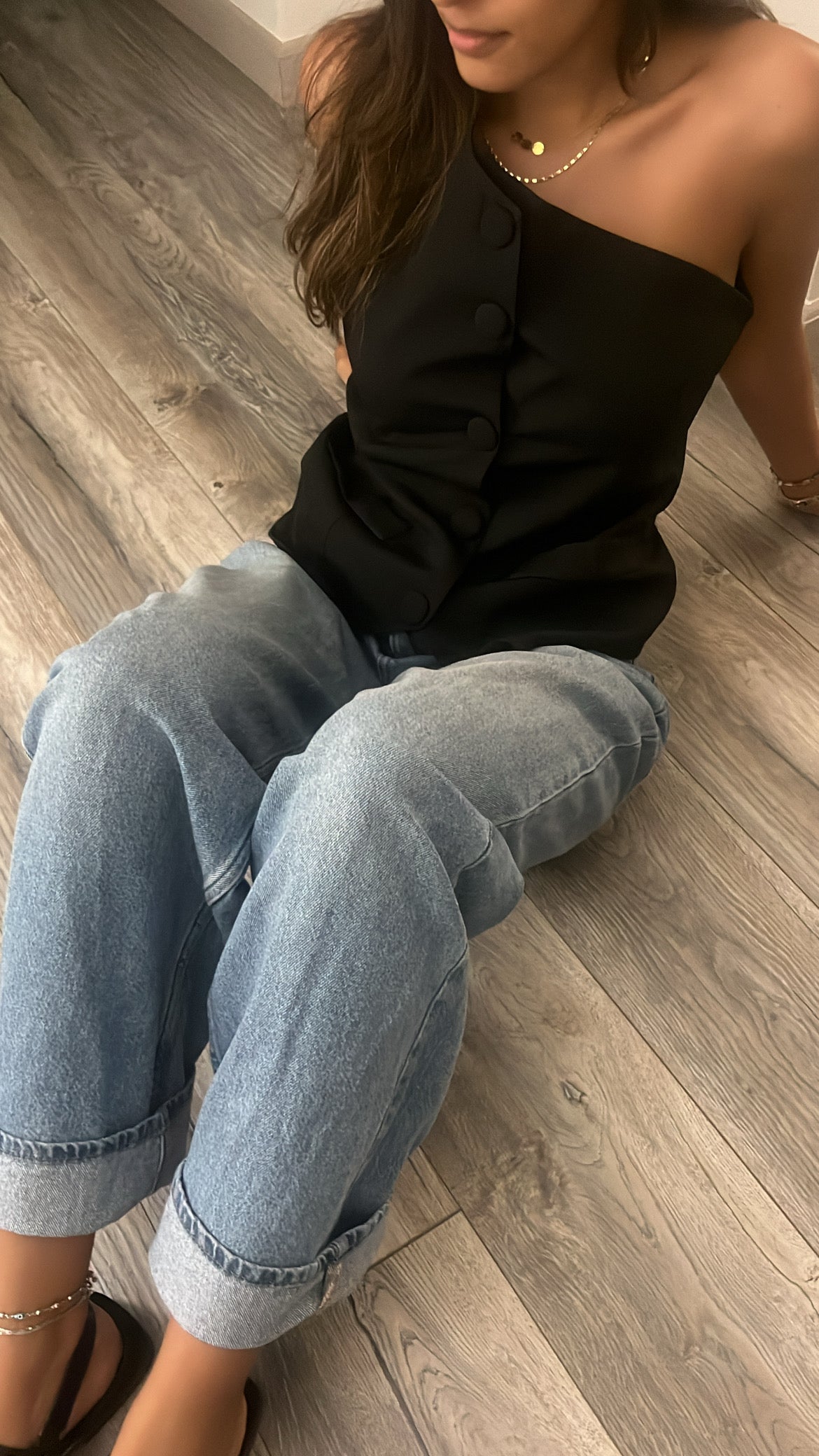 Black Business Girl One Shoulder Vest