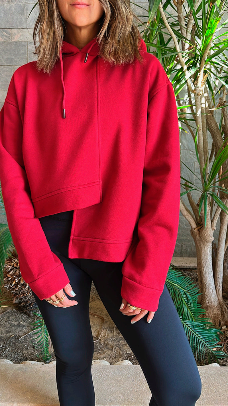 Burgundy Call Me Asymmetric Hoodie